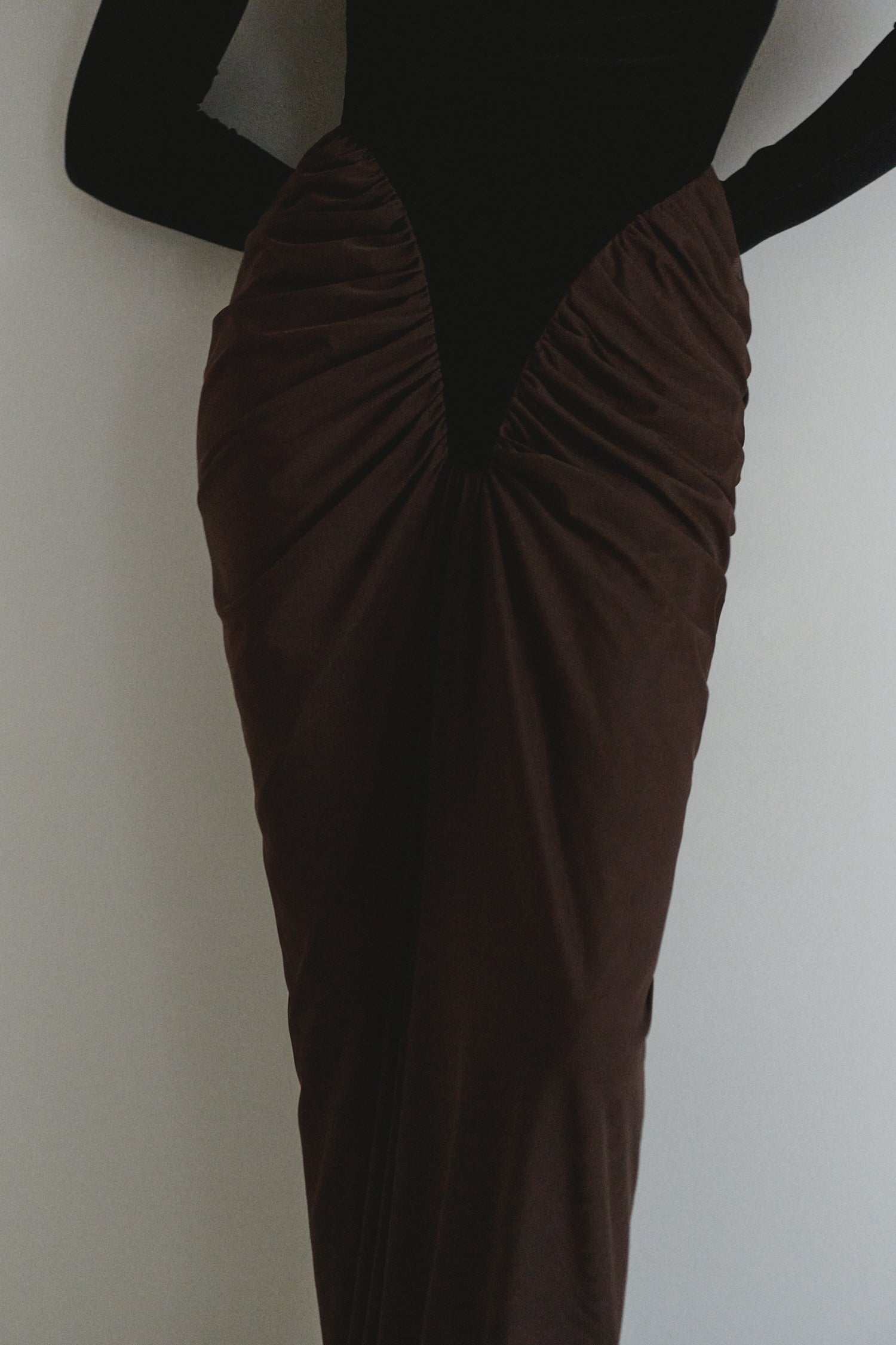 Black Velvet and Brown Tulle Draped Dress with Gloves – LEAM ALMES