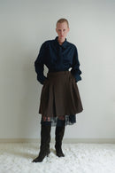 Brown Pleated Skirt with Lace Layer