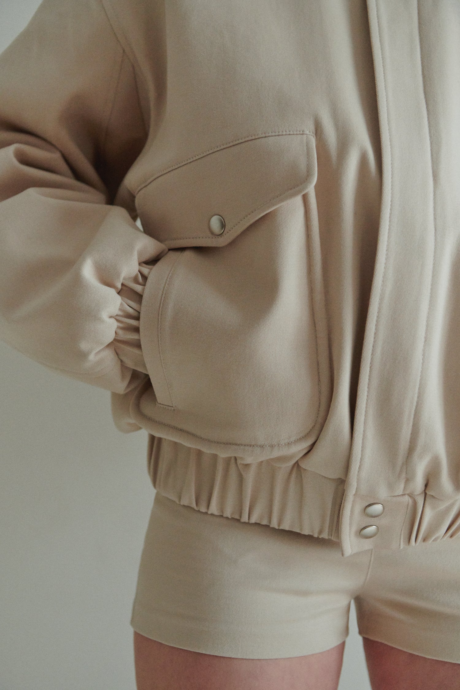 Beige Unisex Oversize Bomber Jacket With Pockets