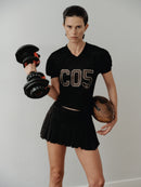 Black Logo Printed Sports Mesh Crop Top