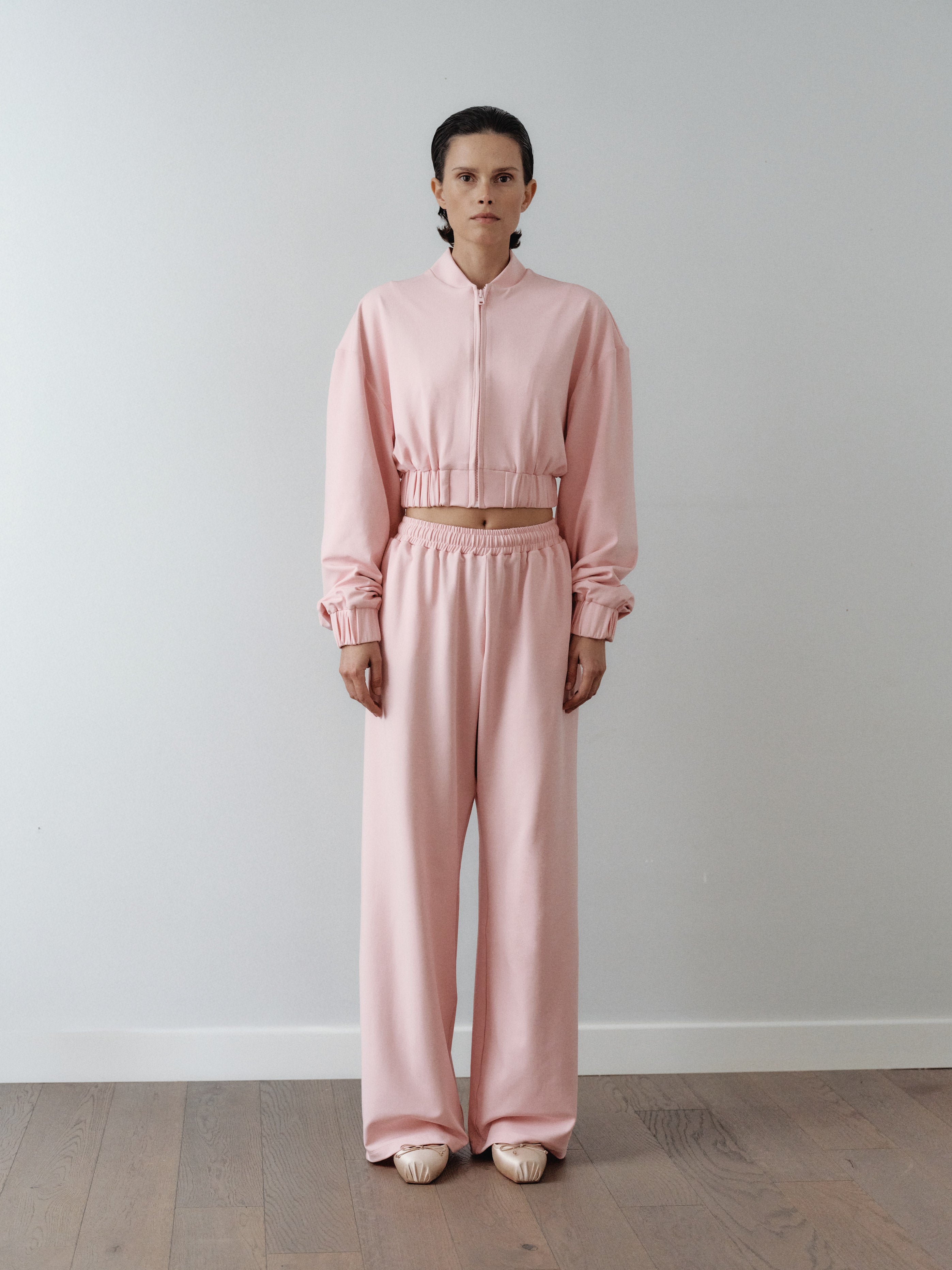 Pink Cropped Sweatshirt with Logo Print