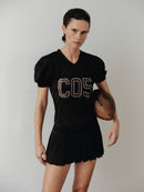 Black Logo Printed Sports Mesh Crop Top