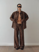 Brown Striped Oversize Unisex Shirt with Tie