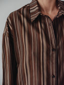 Brown Striped Oversize Unisex Shirt with Tie