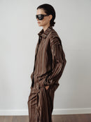 Brown Striped Oversize Unisex Shirt with Tie