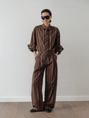 Brown Striped Oversize Unisex Shirt with Tie