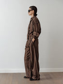 Brown Striped Oversize Unisex Shirt with Tie