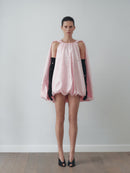 Açık Pembe Tafta Eldivenli Balon Elbise