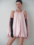 Açık Pembe Tafta Eldivenli Balon Elbise