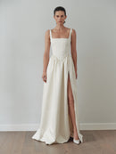 White Maxi Dress with Side Slit and Pockets