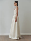 White Maxi Dress with Side Slit and Pockets