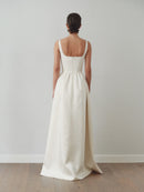 White Maxi Dress with Side Slit and Pockets