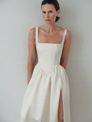 White Maxi Dress with Side Slit and Pockets