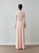 Takıp Çıkarılabilir Kürk Detaylı Açık Pembe Maxi Elbise