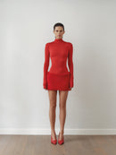 Peluş Etekli Kırmızı Mini Elbise