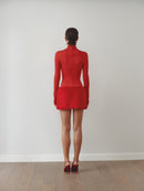 Peluş Etekli Kırmızı Mini Elbise