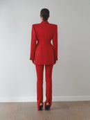 Kırmızı Fermuar Detayla Pantolon