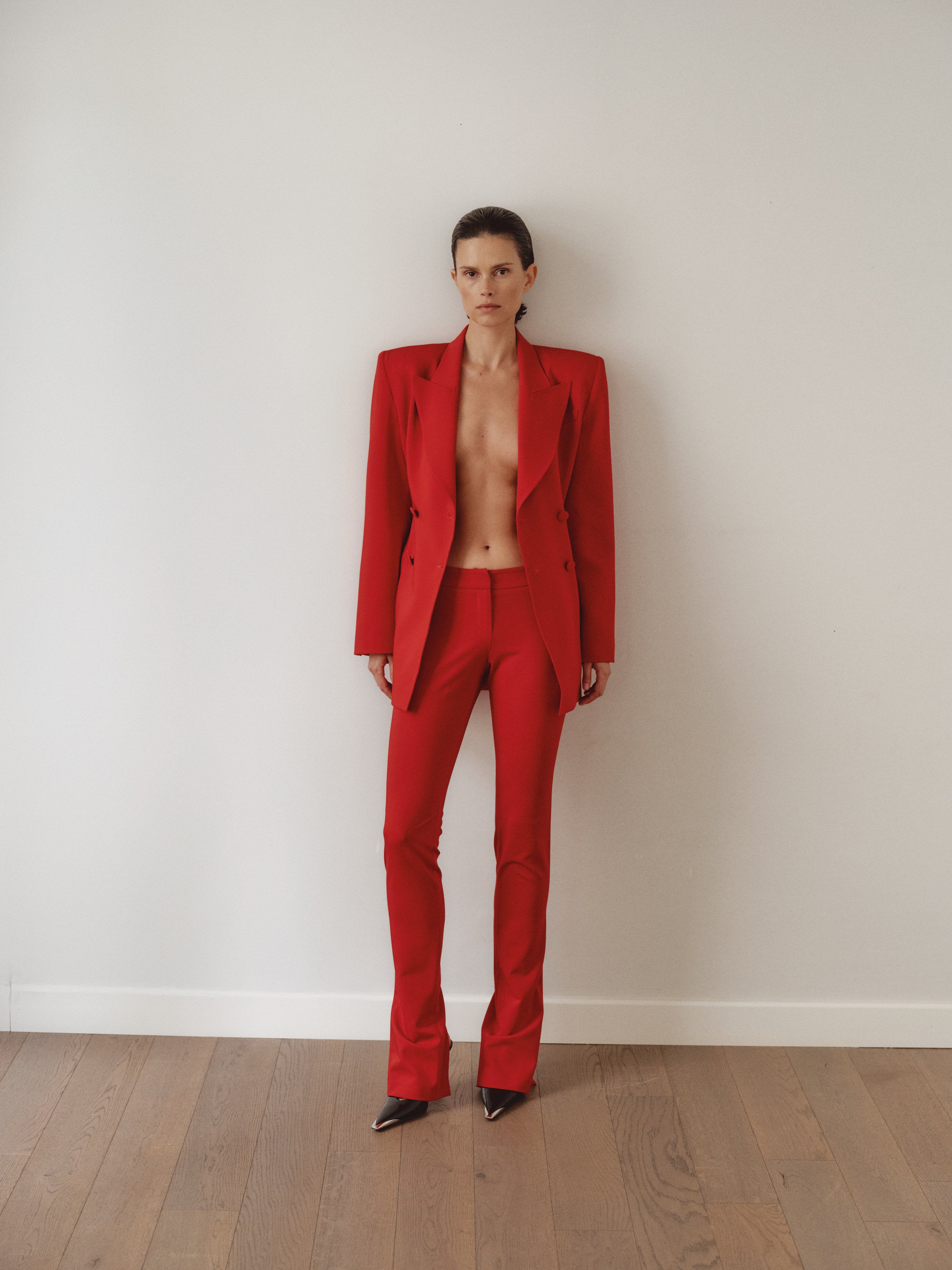 Kırmızı Belden Oturan Blazer Ceket