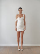 Taş Baskılı Düşük Askılı Drapeli Mini Elbise