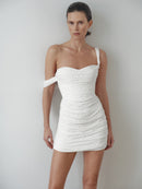 Taş Baskılı Düşük Askılı Drapeli Mini Elbise