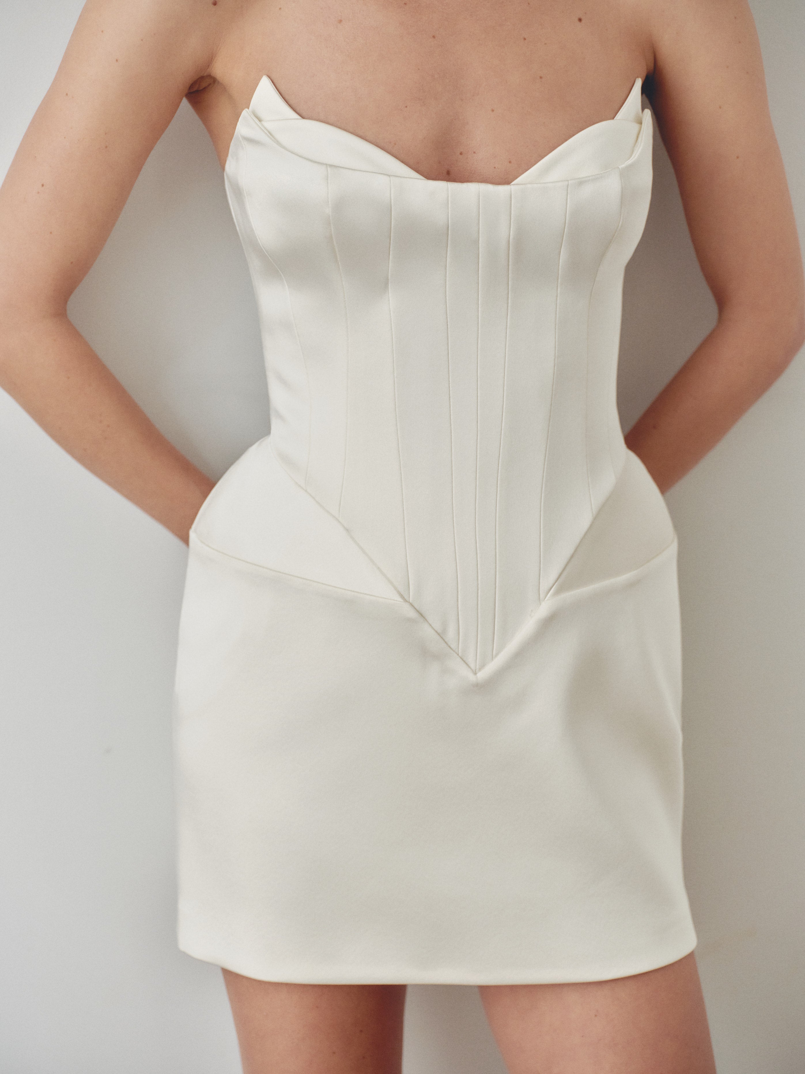 structured white mini dress White Mini Dress With Structured Cups – LEAM ALMES