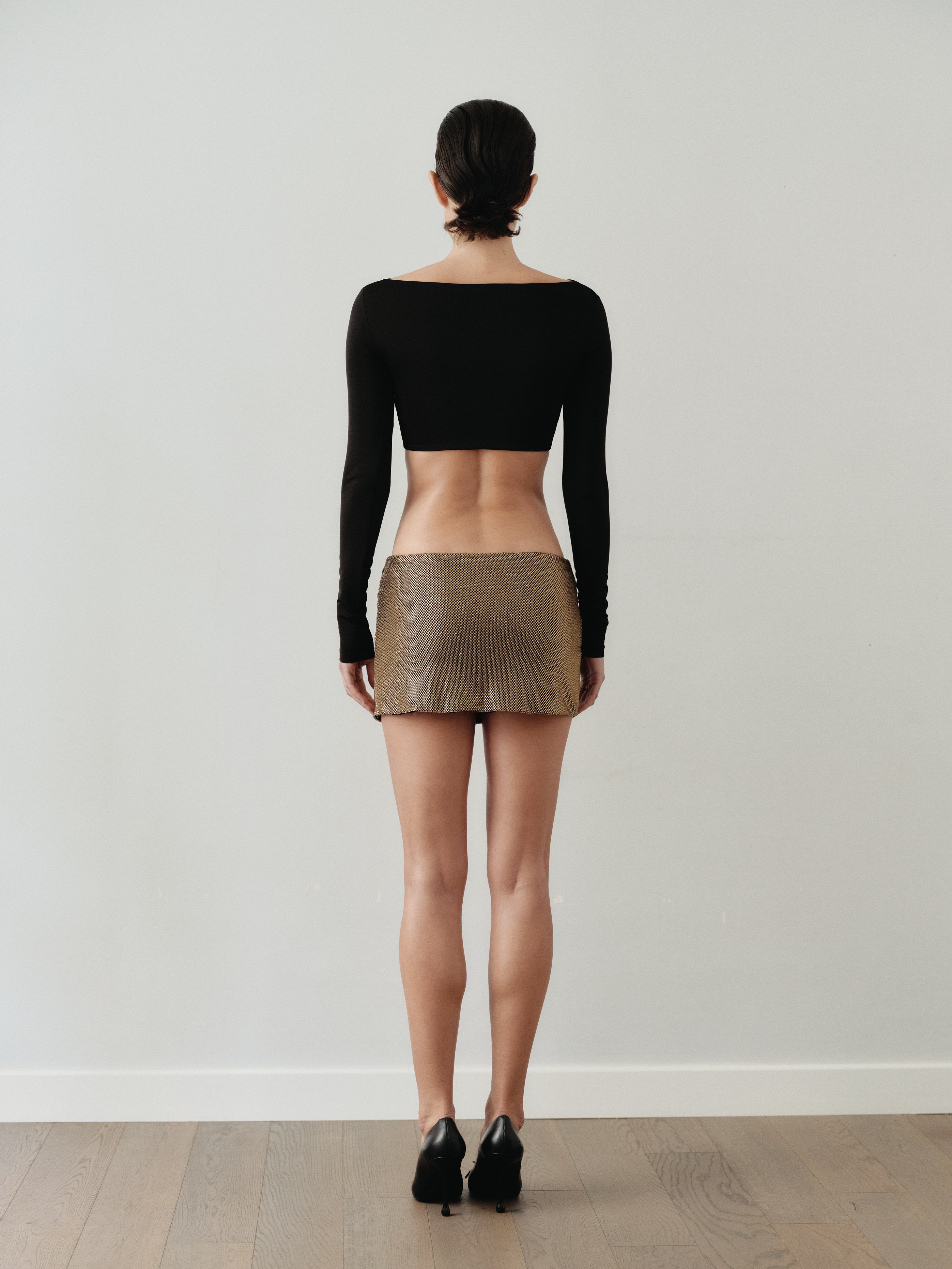 Gold Mesh Mini Skirt with Hand-Made Gold Pleated Belt