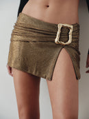 Gold Mesh Mini Skirt with Hand-Made Gold Pleated Belt