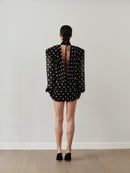 Sırt Dekolteli Vatkalı Puantiyeli Mini Elbise