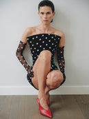 Structure Yaka Hatlı Puantiyeli Mini Elbise