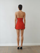 Structure Yaka Hatlı Kırmızı Mini Elbise