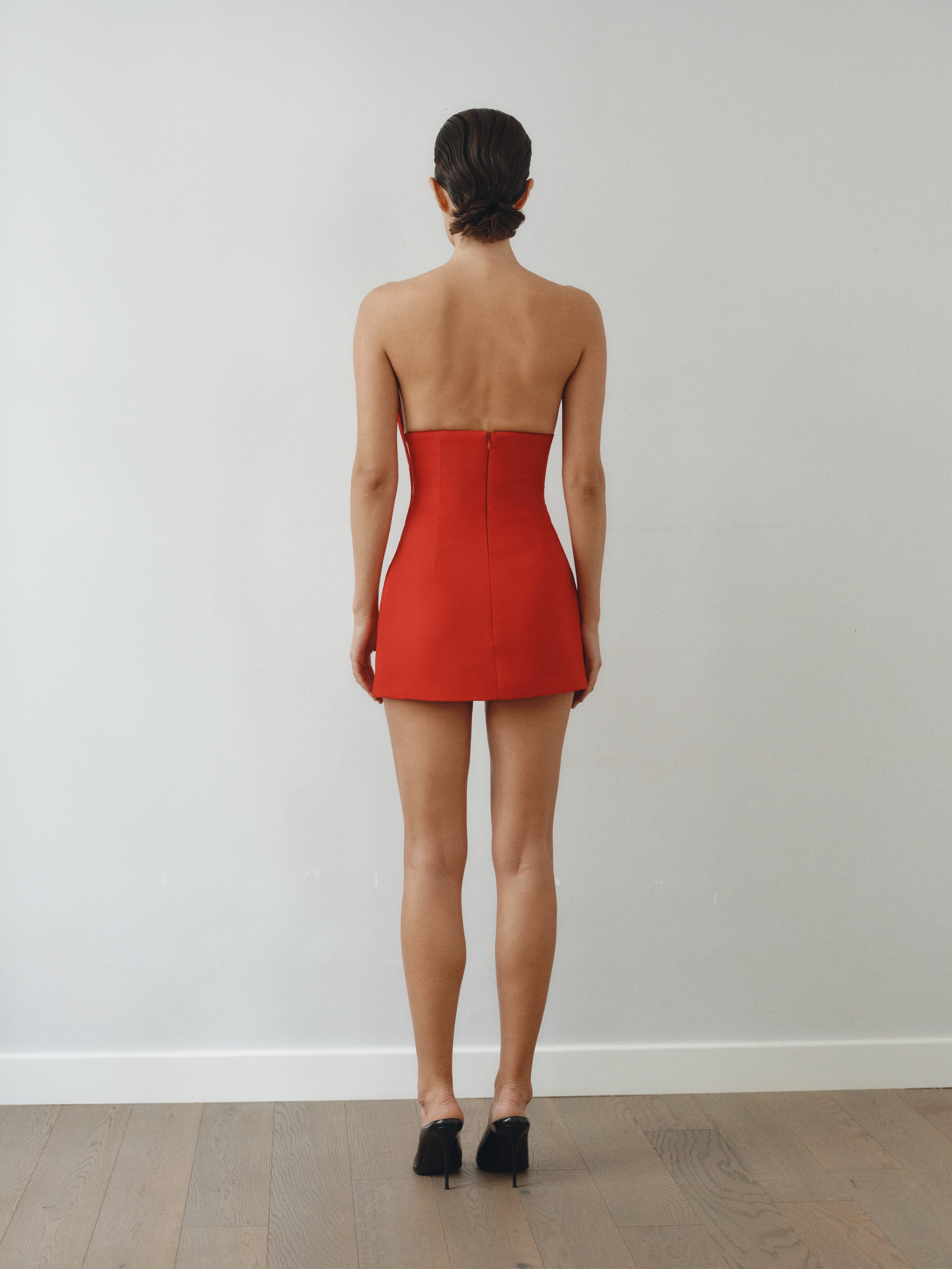 Structure Yaka Hatlı Kırmızı Mini Elbise