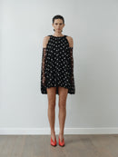 Puantiyeli Şifon Eldivenli Balon Elbise