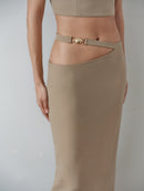Camel Crop Top with Hand-Made Gold Pleated Accesory