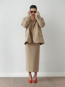Camel Midi Skirt with Hand-Made Gold Pleated Accesory