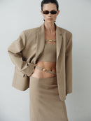 Camel Crop Top with Hand-Made Gold Pleated Accesory