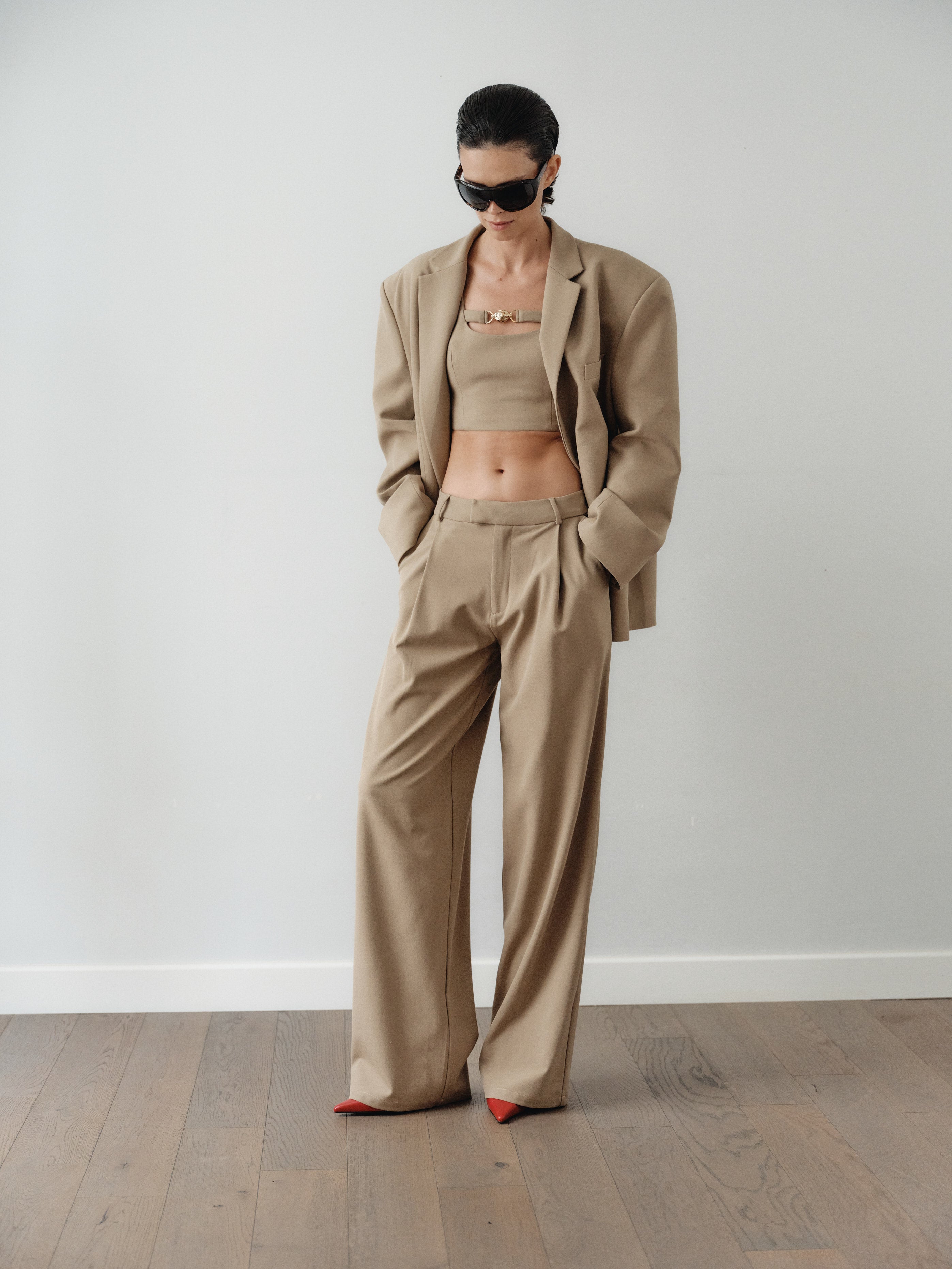 Camel Unisex Pants With Adjustable Cummerbund