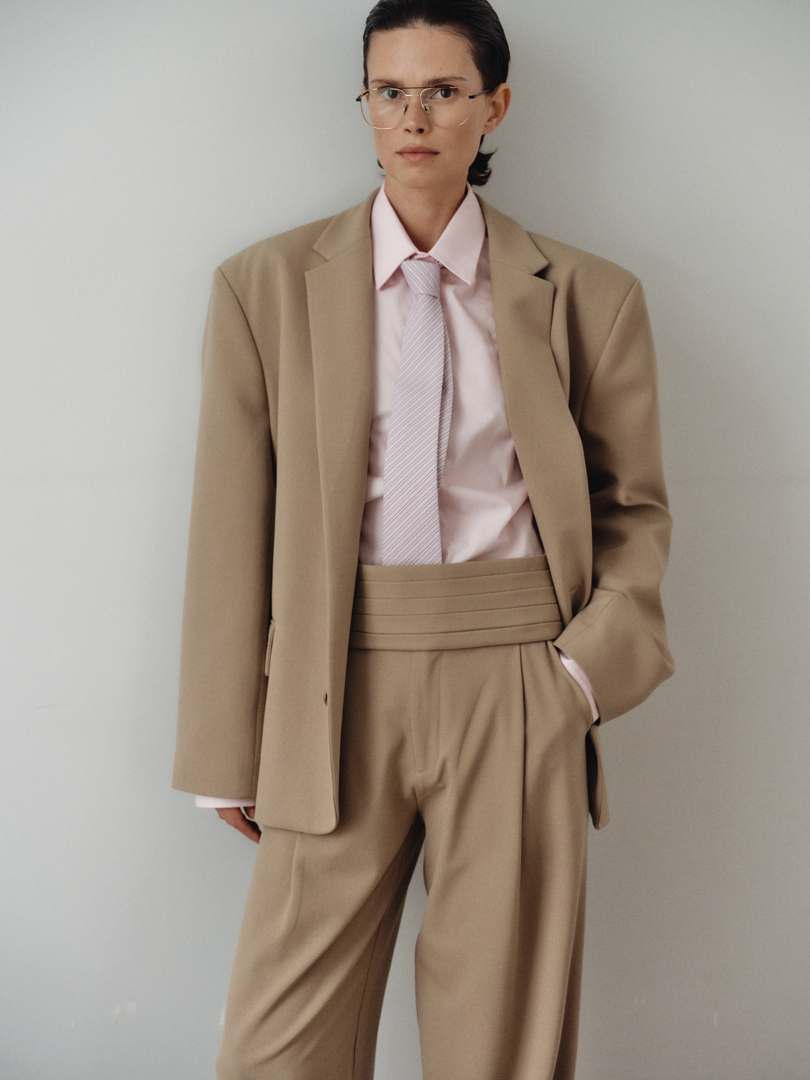 Light Pink Oversize Unisex Shirt with Tie