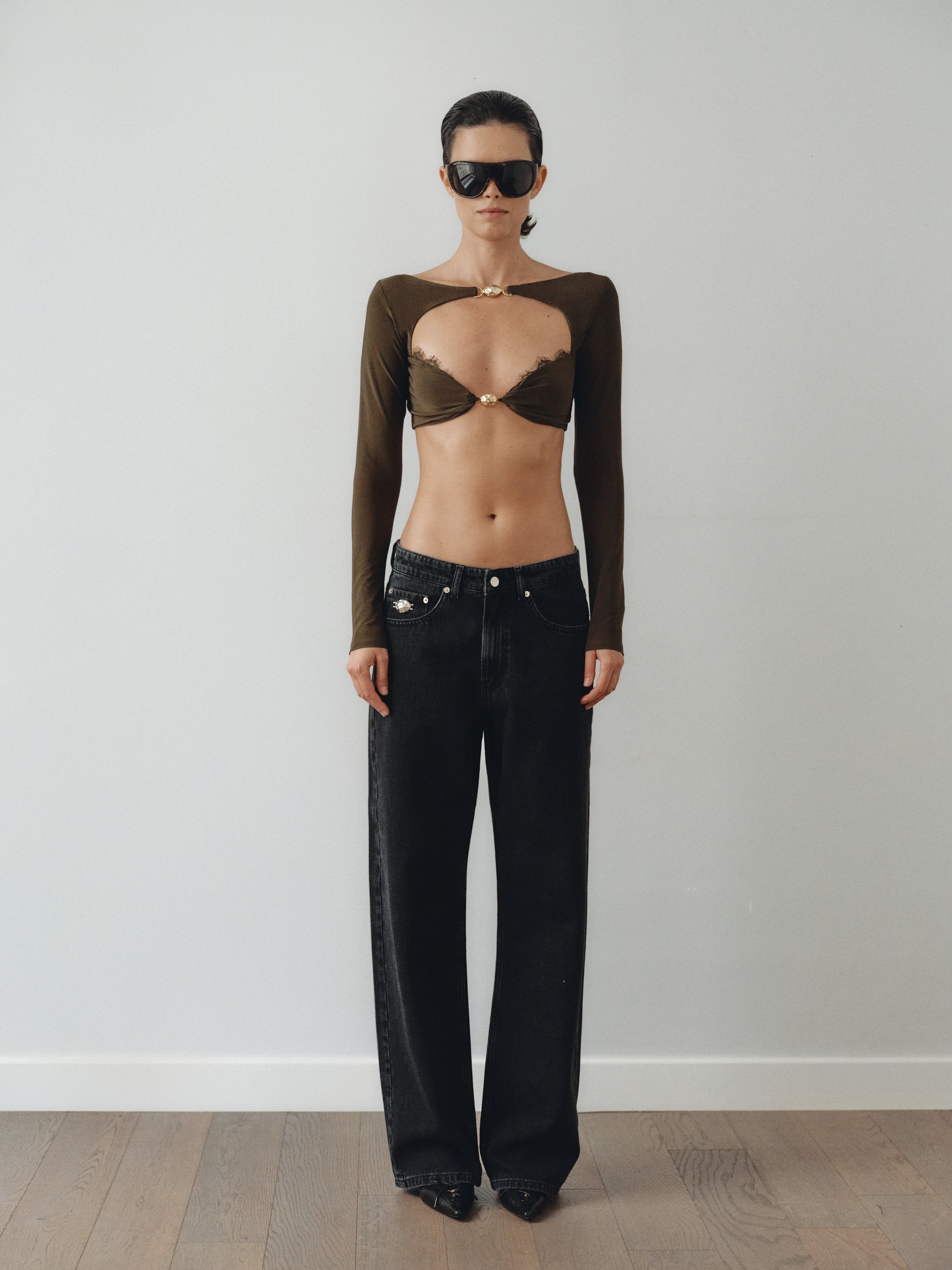 Altın Kaplama El Yapımı Aksesuar Detaylı Haki Top