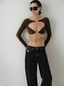 Khaki Top with Hand-Made Gold Pleated Accesory