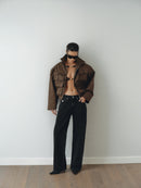 Gümüş Kaplama El Yapımı Aksesuar Detaylı Siyah Geniş Kesim Orta Bel Kot