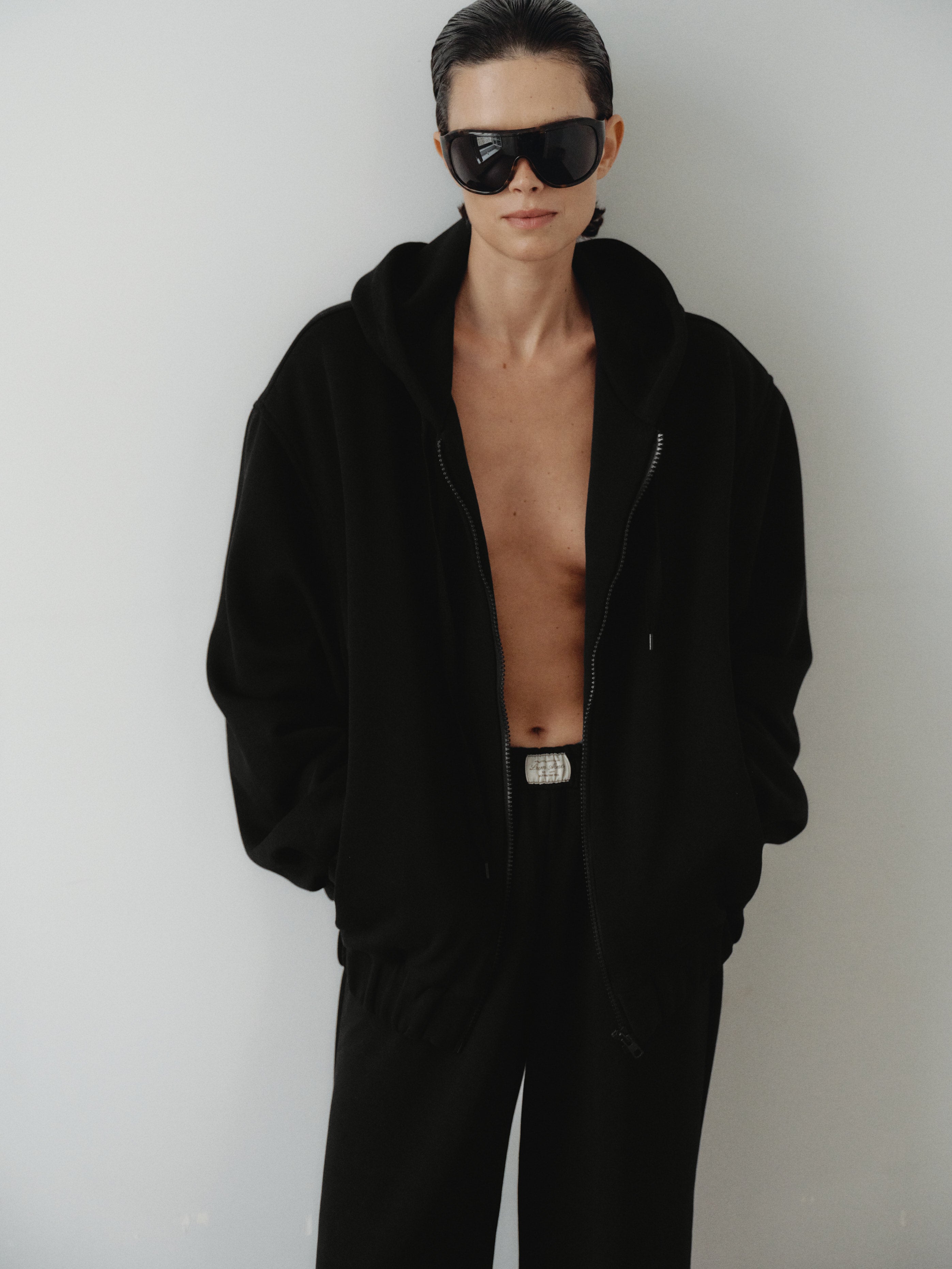 Black Cotton Hooded Sweatshirt