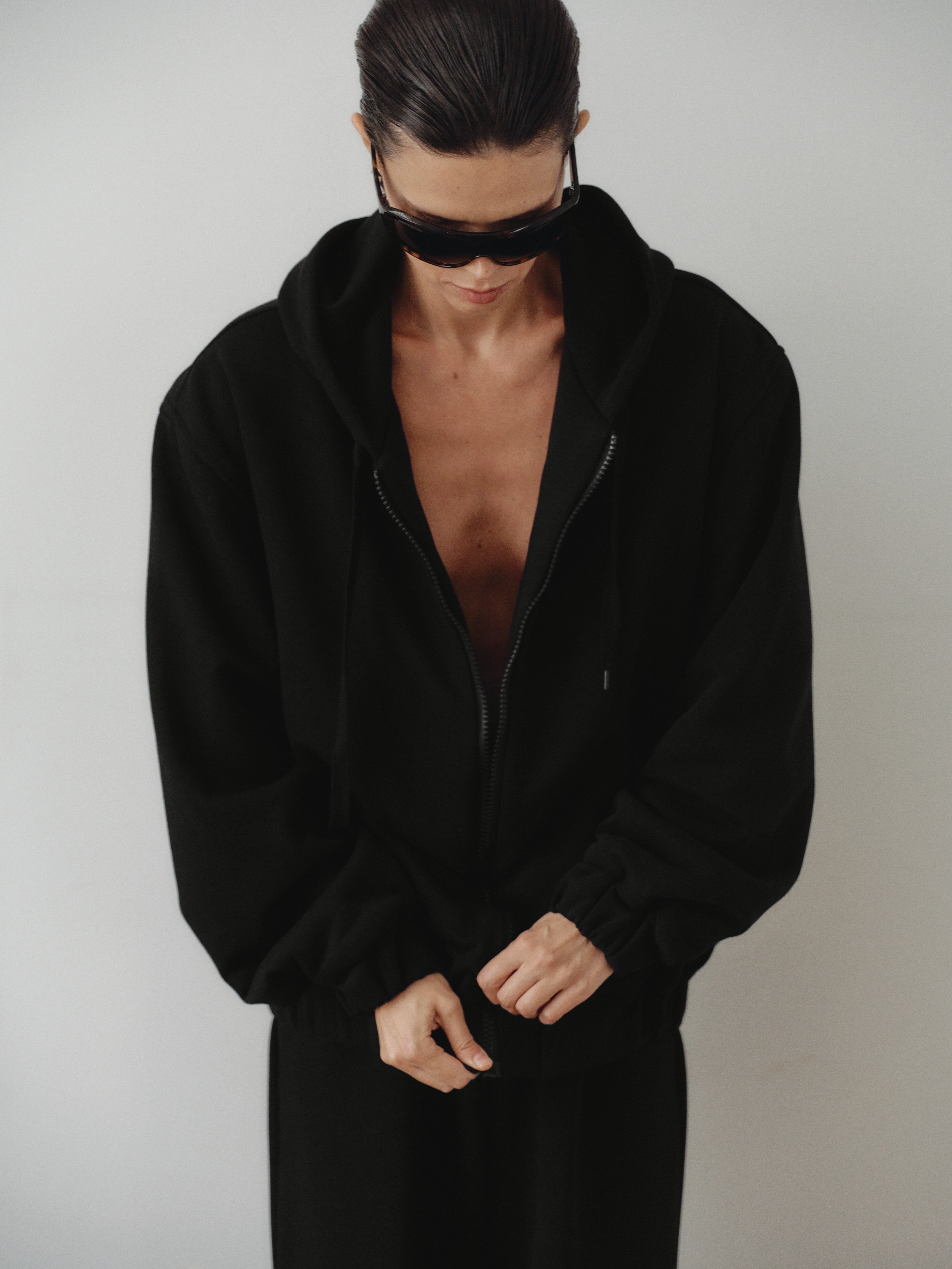 Black Cotton Hooded Sweatshirt