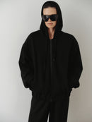 Black Cotton Hooded Sweatshirt
