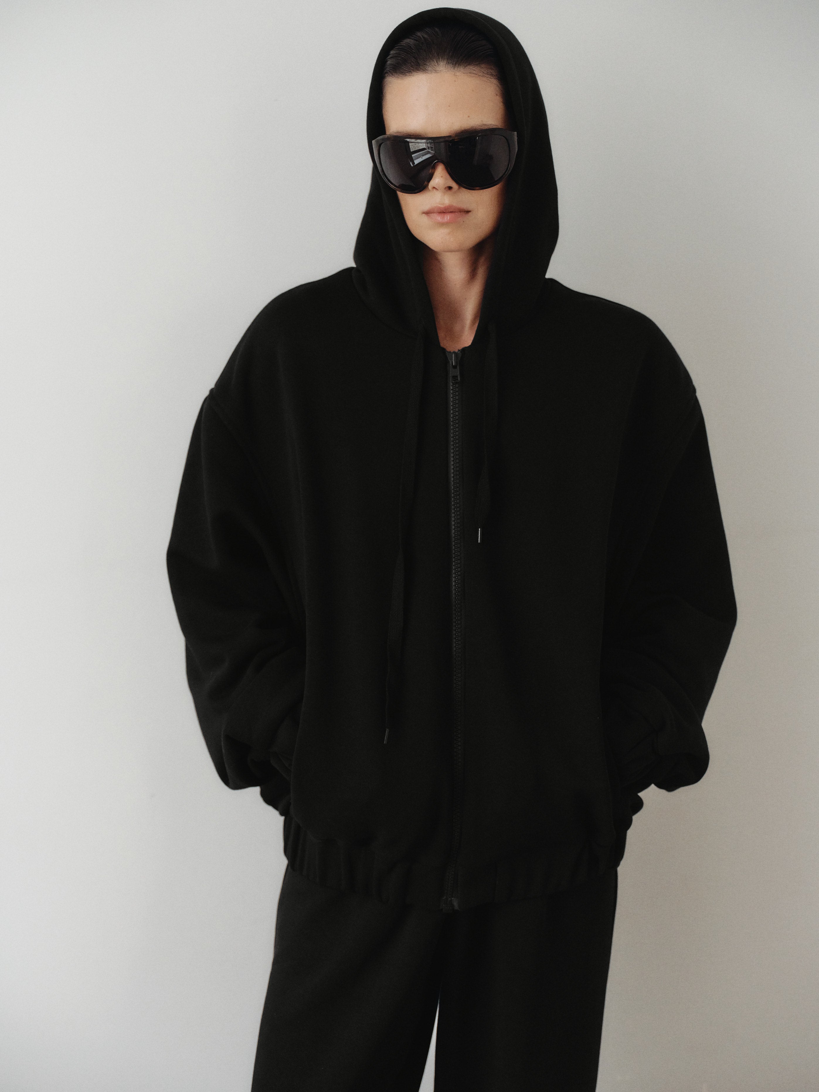 Black Cotton Hooded Sweatshirt