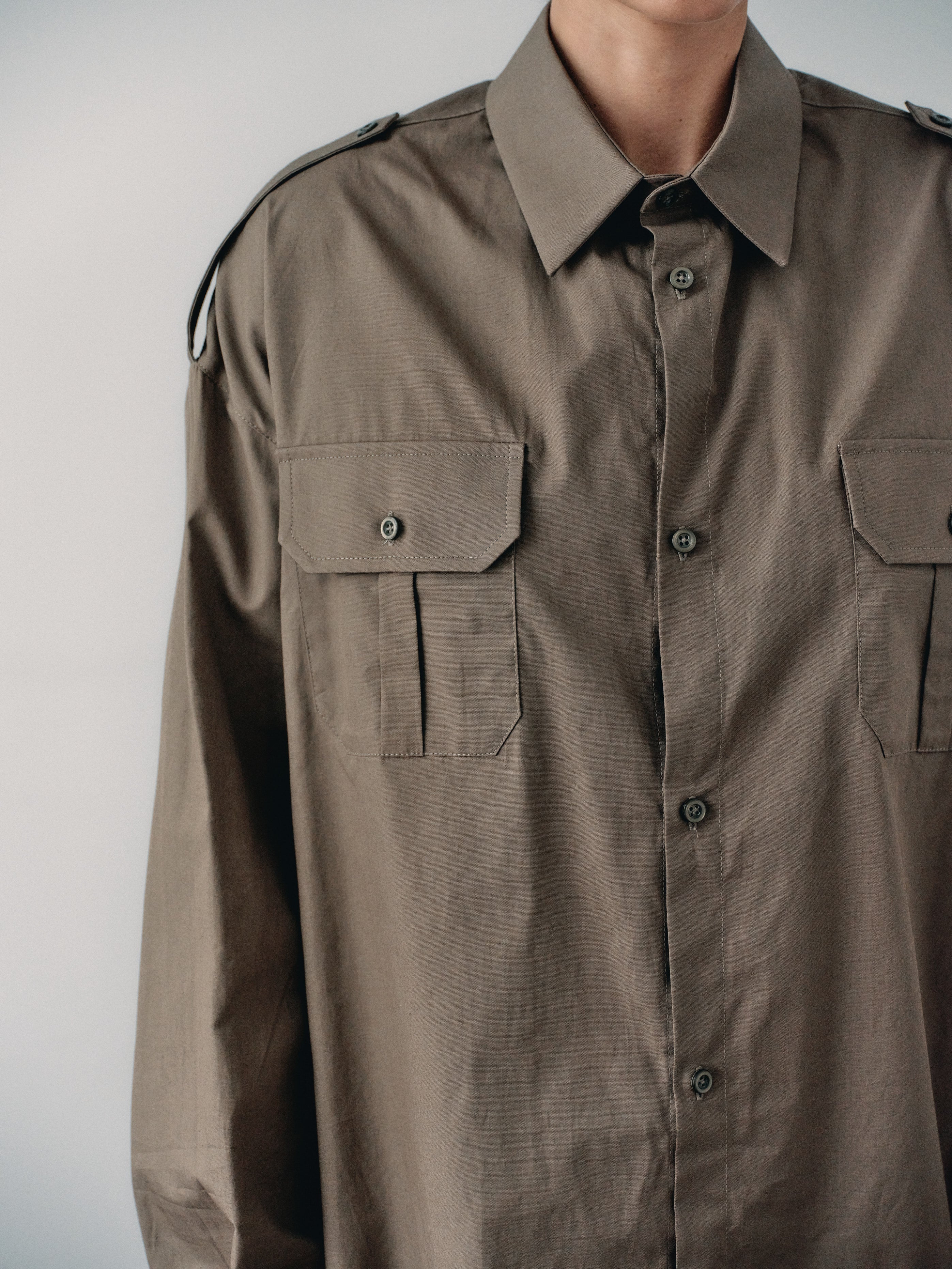Khaki Oversized Unisex Shirt with Pockets