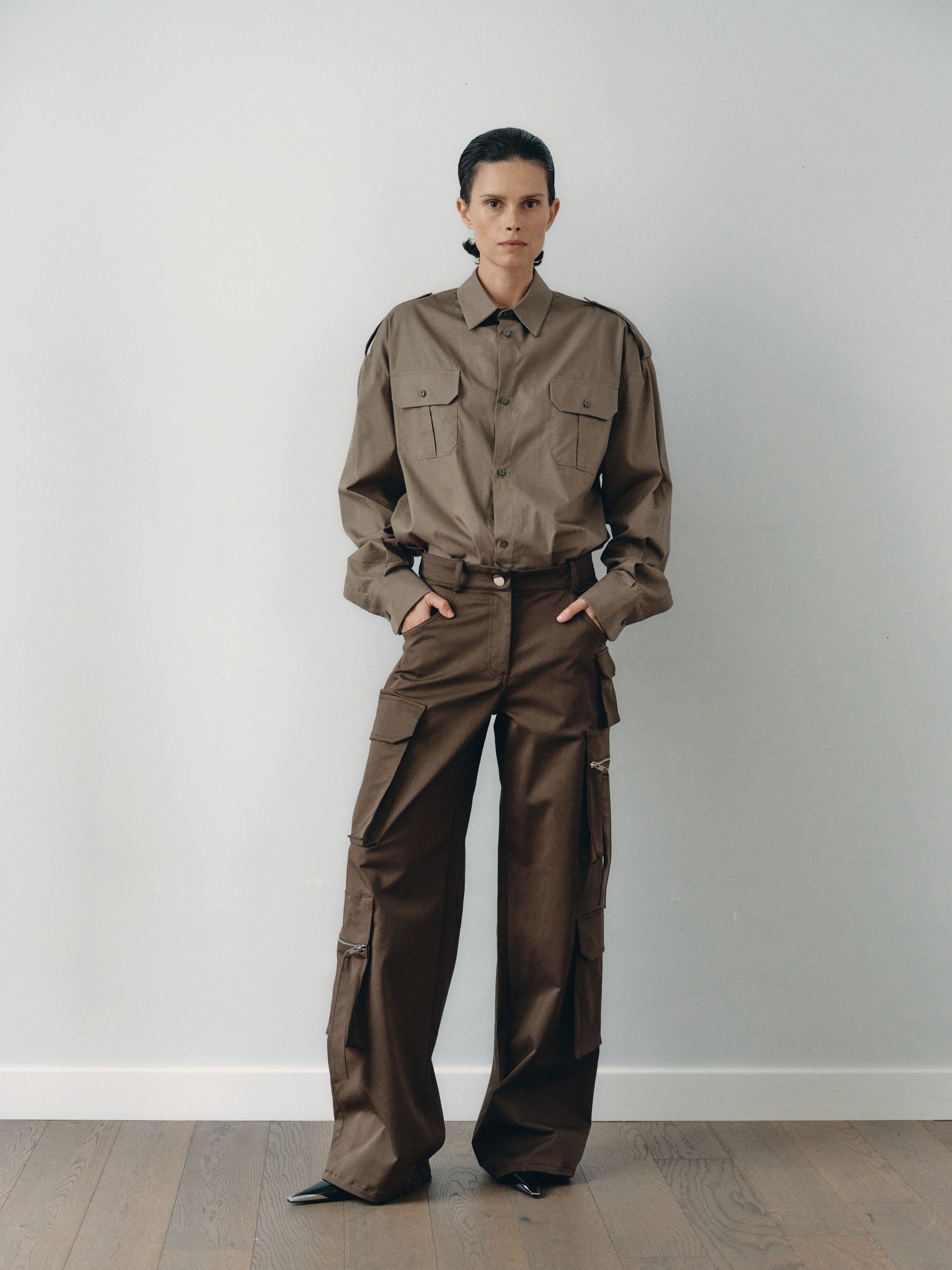 Khaki Oversized Unisex Shirt with Pockets