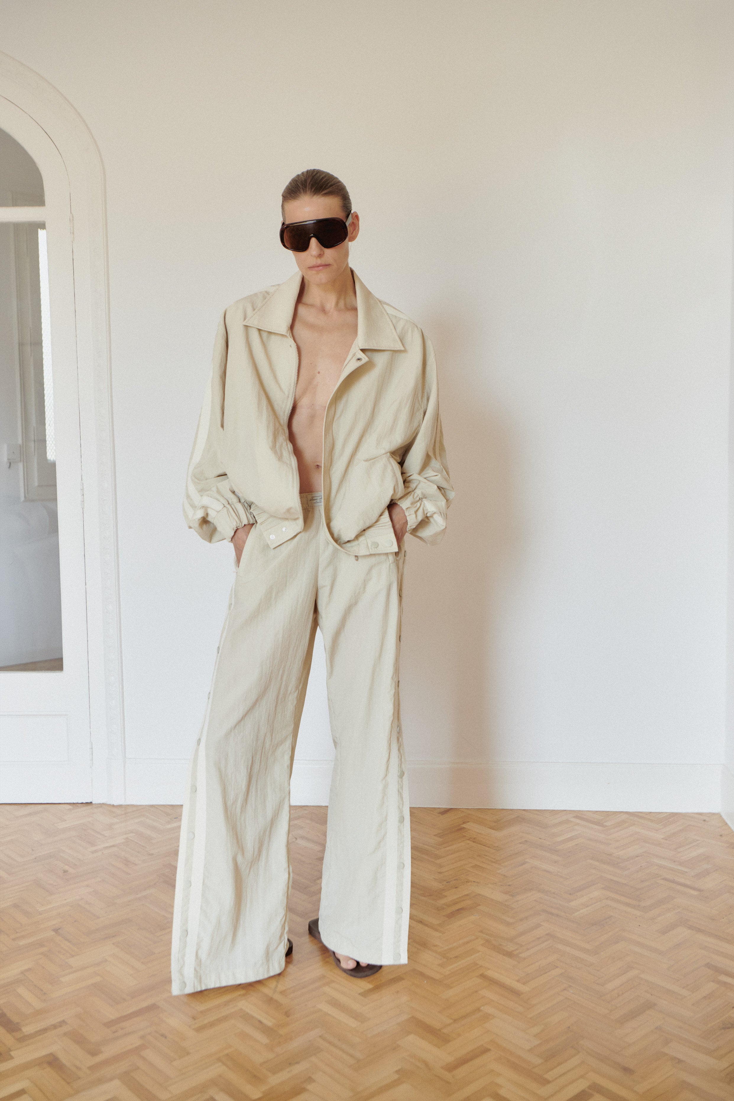 Light Beige Water Resistant Track Pants  with Stripes