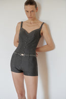 Antrachite Mini Jumpsuit with Hand-Made Accesorized Belt