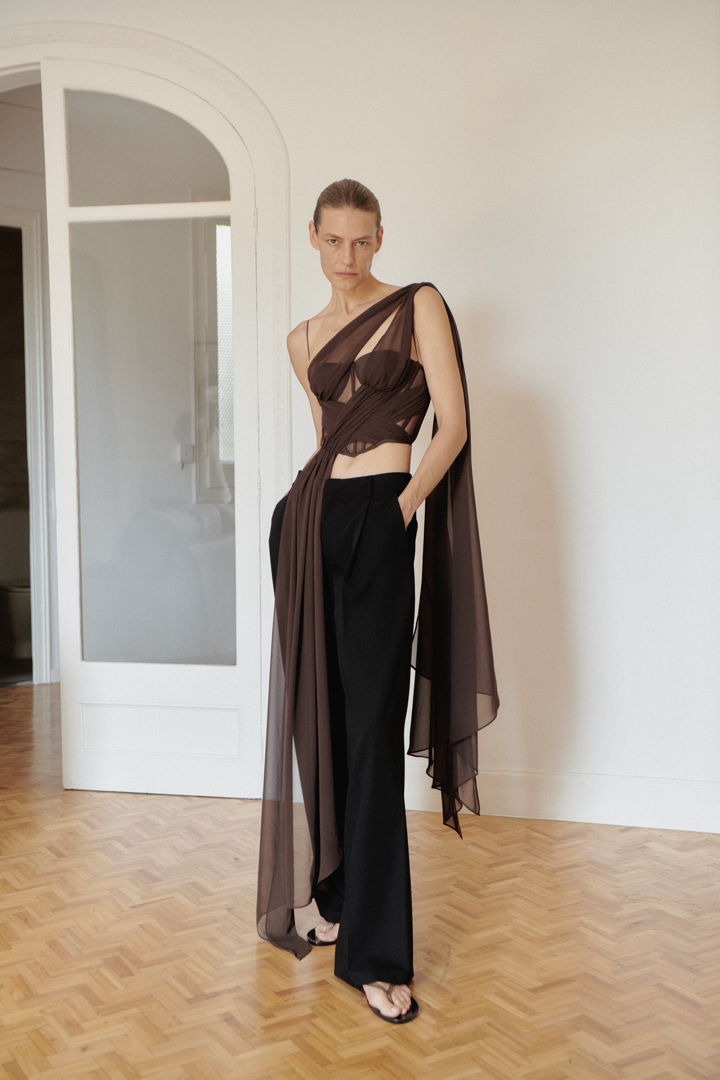 Brown Chiffon Crop Top