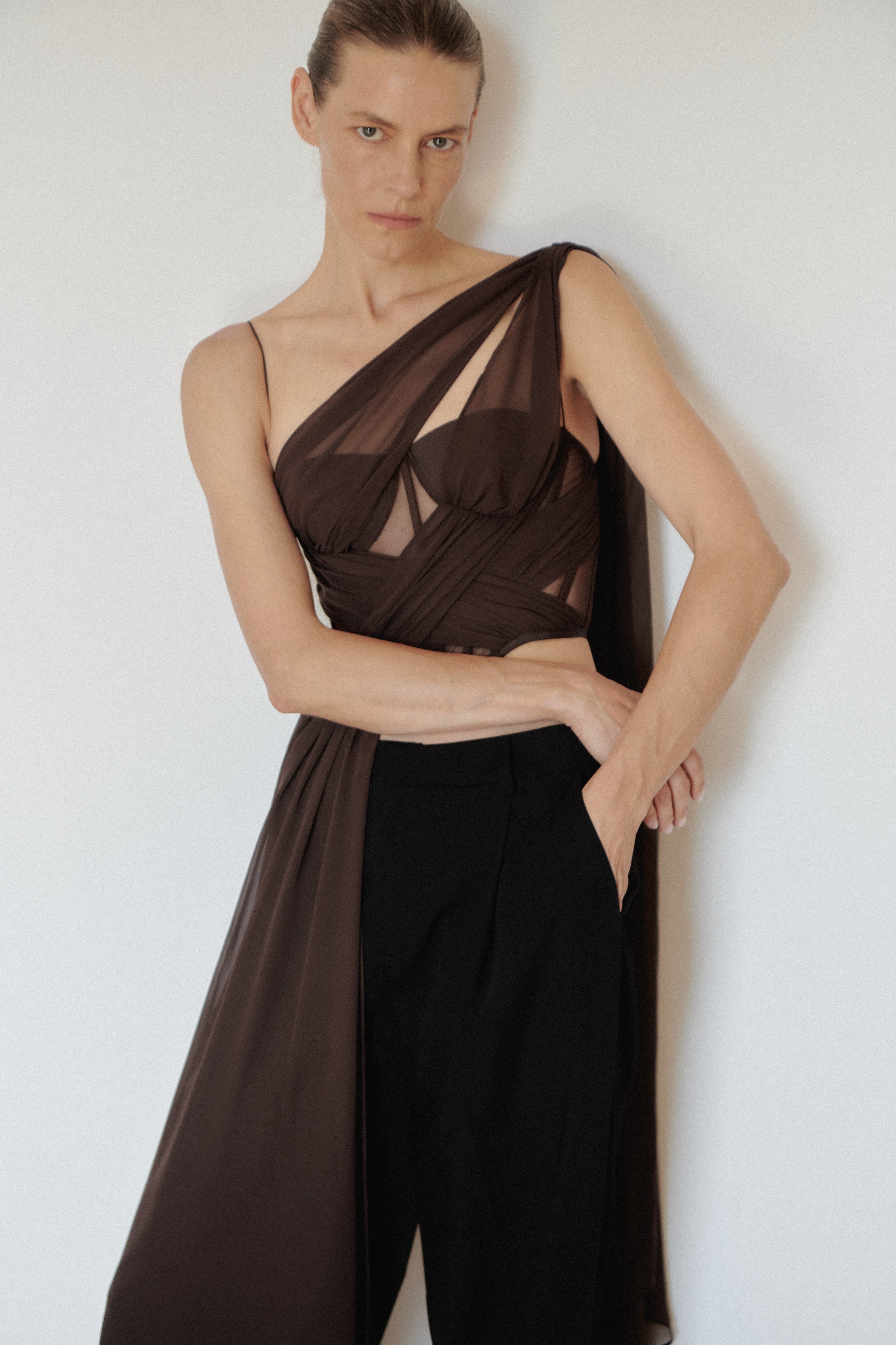 Brown Chiffon Crop Top